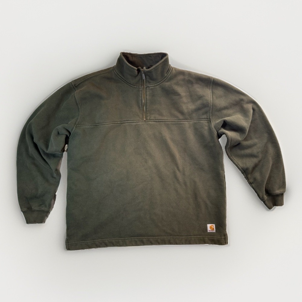 Carhartt Quarter Zip Pullover Sweatshirt Mens L Green 80/20 Cotton